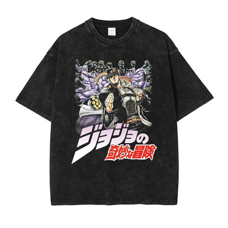 DIO T Shirt Vintage Washed Anime JoJos Bizarre Adventure T-shirts Oversized Streetwear Manga Kujo Jotaro Tops Tees Men Cotton - RY MARKET PLACE