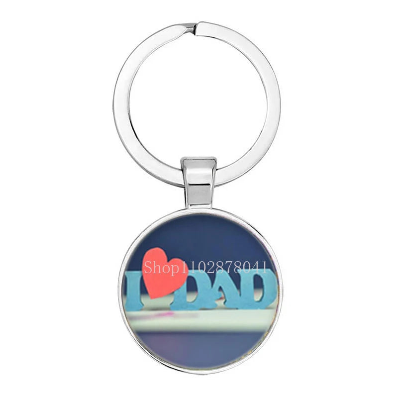 Pop Jewelry Glass Pendant Metal Keychain Happy Father's Day I Love Dad Exquisite Gifts