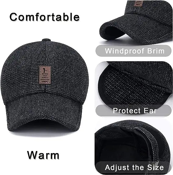 Fleece Baseball Cap Winter Woolen Knitted Ear Cover Caps for Men Dad Thicken Warm Hats with Earflaps Sport Golf Snapback Gorras