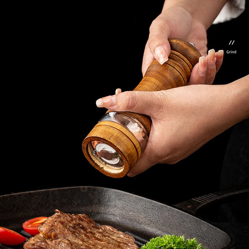 6-inch Manual Pepper Grinder Rubber Wood Acrylic Ceramic Core Freshly Ground Pepper Seasoning Grinding Bottle