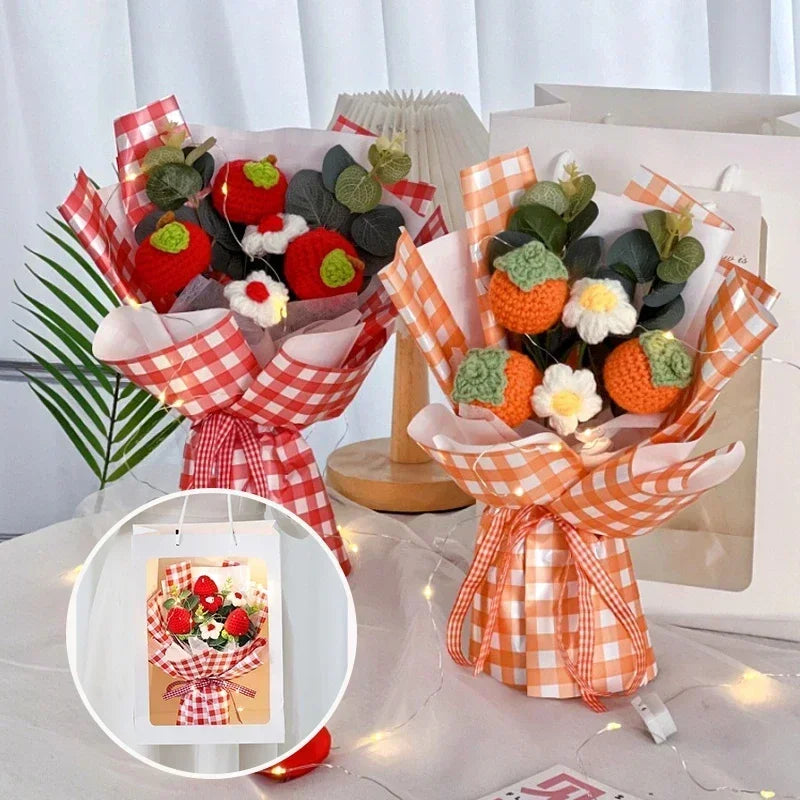 Mother's Day Gifts Colorful Crochet Flowers Bouquet Ins Artificial Flowers Wedding Party Decor Hand Woven Flowers 꽃다발