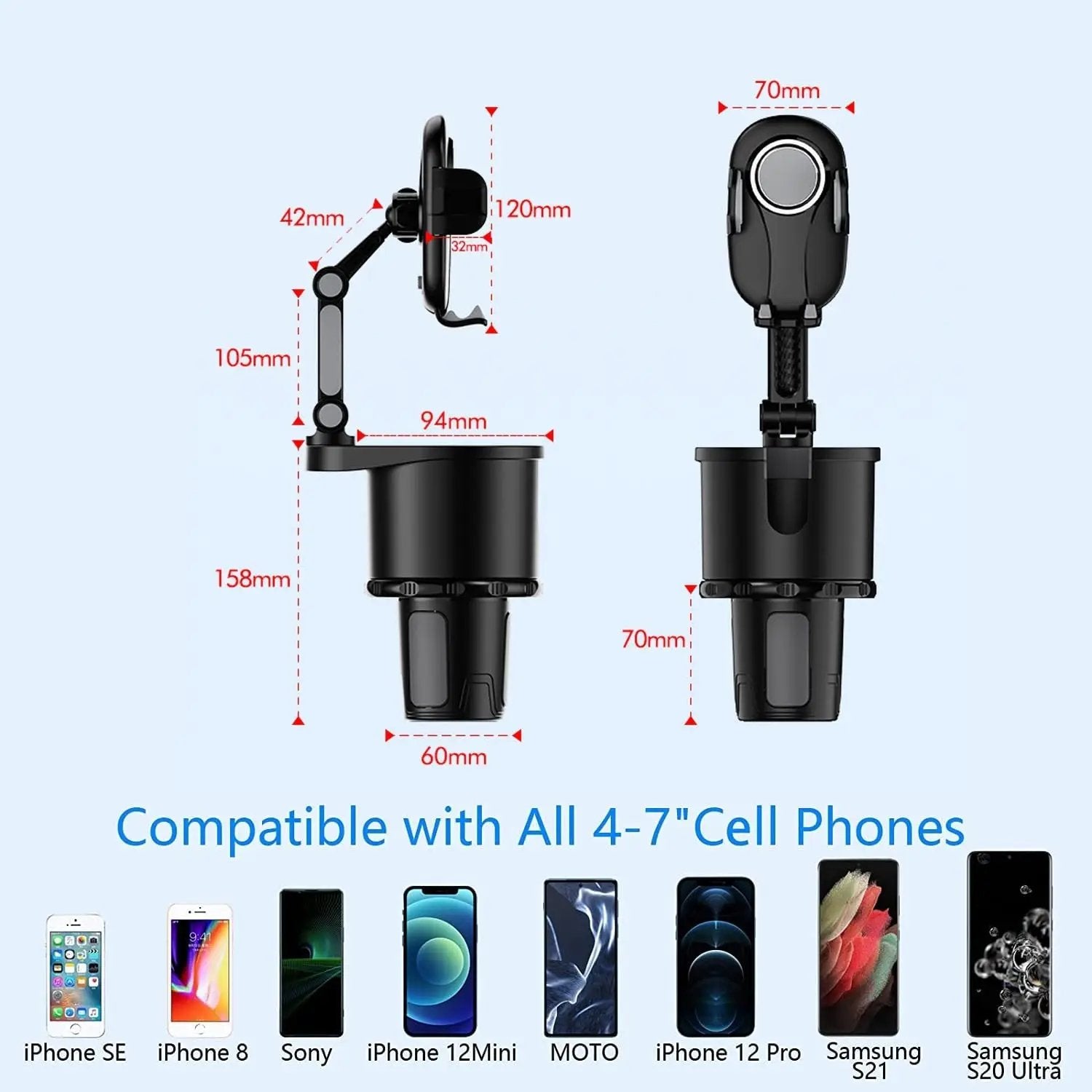 2 in 1 360° Rotating Car Cup Holder Phone Holder Universal Cup Holder Expander with Cell Phone Mount Compatible with iPhone - RY MARKET PLACE