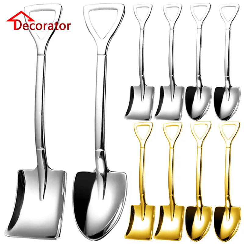 4pcs Set Stainless Steel Shovel & Point Spoons Coffee Tea Spoon Ice Cream Dessert Tip Scoops Cutlery Tableware Set Kitchen Tools