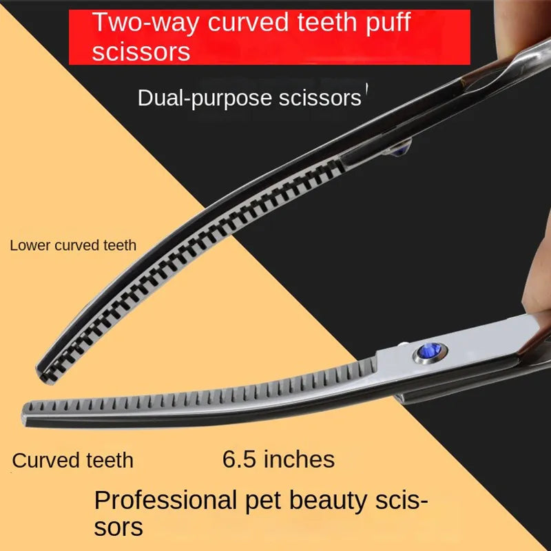 6.5 "Safety round head pet grooming straight scissors household curved teeth pompadour scissors up curved down curved scissors