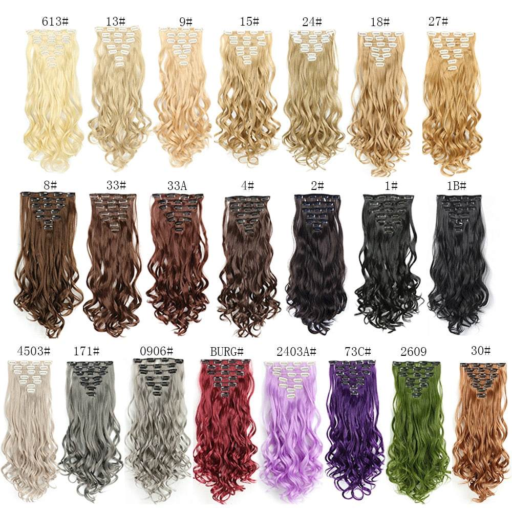 LINWAN Hair 22inch Ombre Hair Long Curly Hair Extension 16 Clips High Tempreture Synthetic Hairpiece Clip In Hair Extensions - RY MARKET PLACE