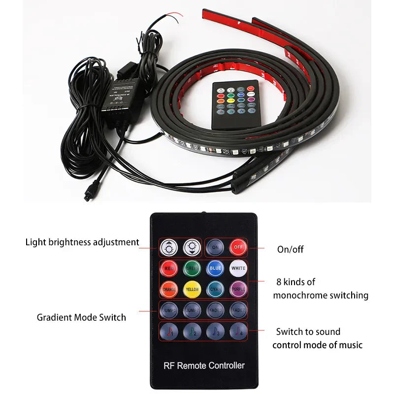 Car Chassis Decorative Strip Lights Waterproof LED Auto Underbody Neon Lights Remote Control RGB Atmosphere Lamp Car Accessories