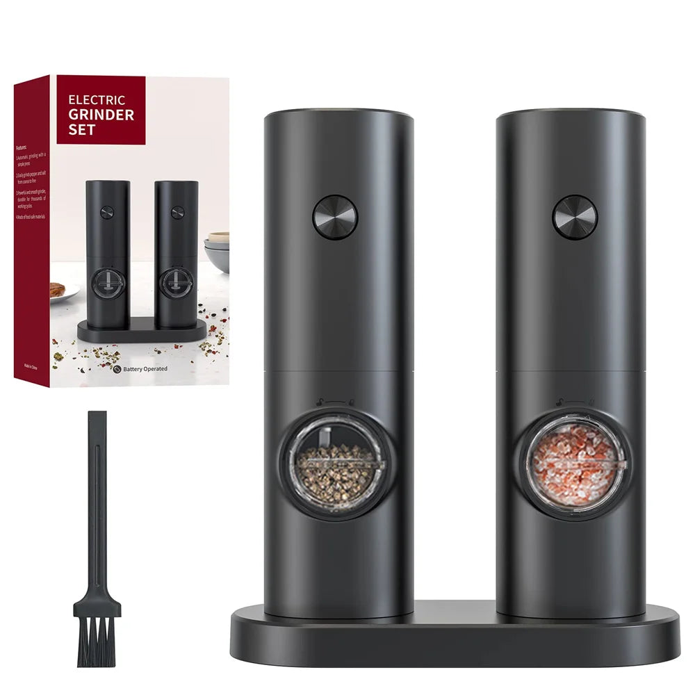 Electric Salt and Pepper Grinder Set With Base USB Rechargeable Grinder Adjustable Coarseness Spice Mill With LED Light