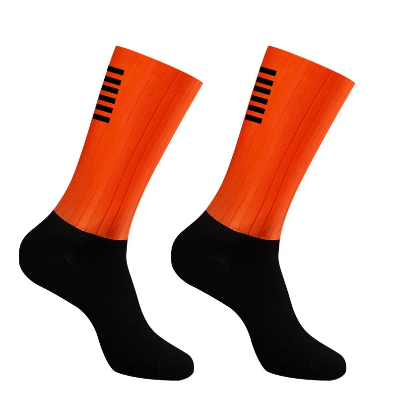 Anti Slip Silicone Summer Aero Socks Whiteline Cycling Socks Men Bicycle Sport Running Bike Socks Calcetines