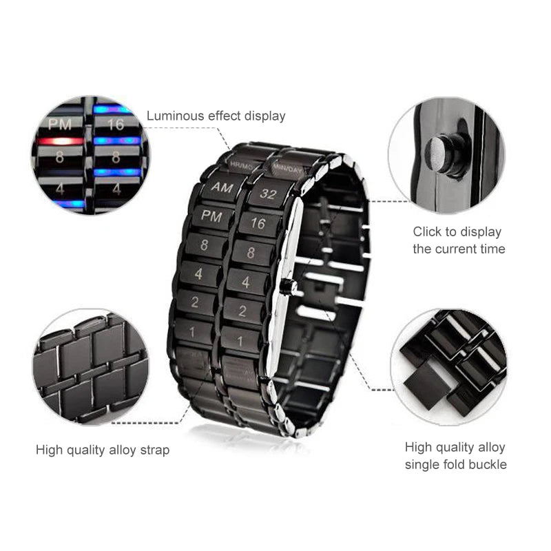 New Men's Binary LED Digital Quartz Wrist Watch Fashion Men's Watches Gift for Father's Day Male Boy Sport Creative Clock