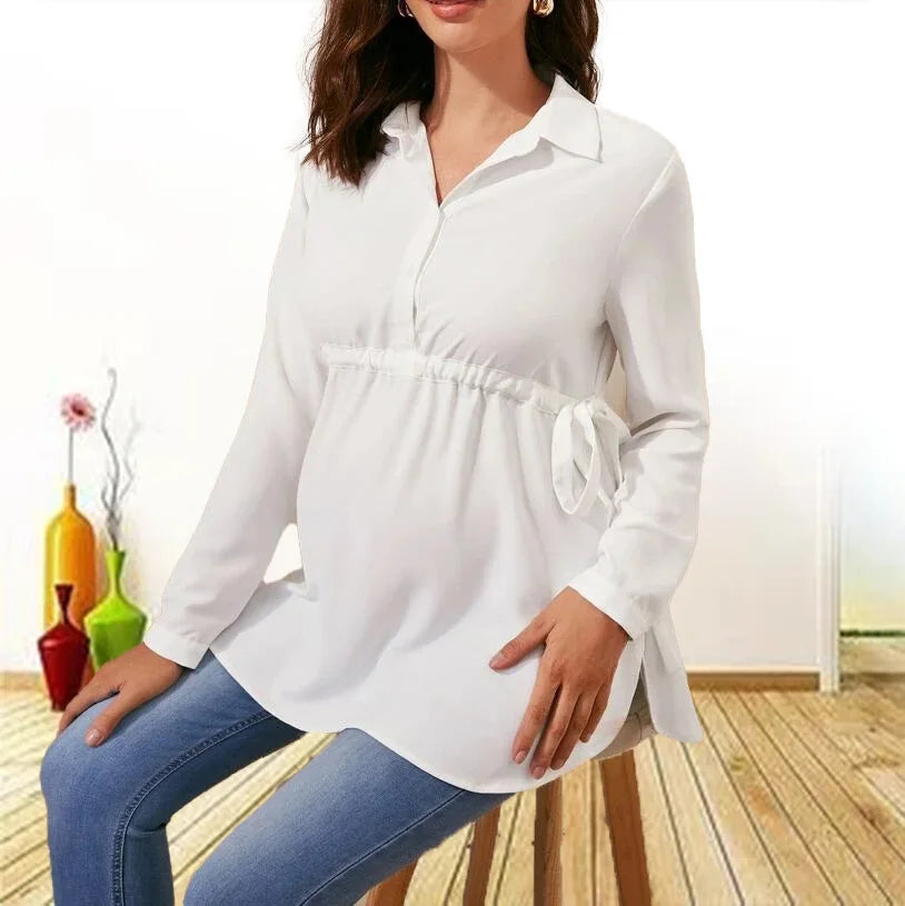 Casual Maternity Tops Women Pregnancy Long Sleeve White Blouse for Pregnant Elegant Ladies Top Fashion Women Clothings