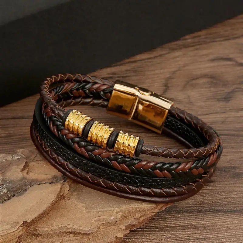 New Luxury Men's Leather Bracelet High Quality Hand-woven Multi-layer Combination Bangle Bracelet for Men Father's Day Gift