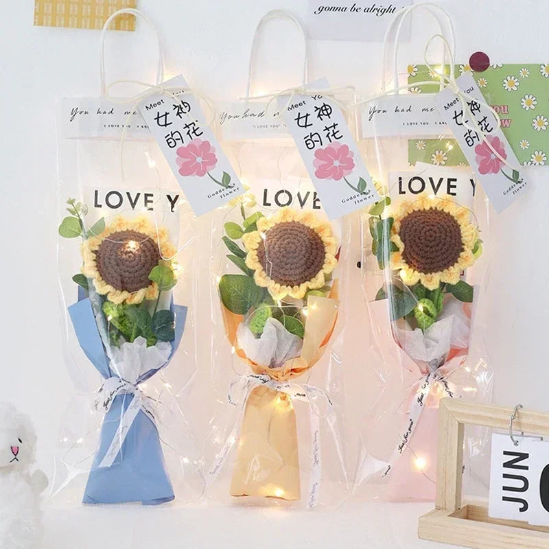 Mother's Day Gifts Colorful Crochet Flowers Bouquet Ins Artificial Flowers Wedding Party Decor Hand Woven Flowers 꽃다발