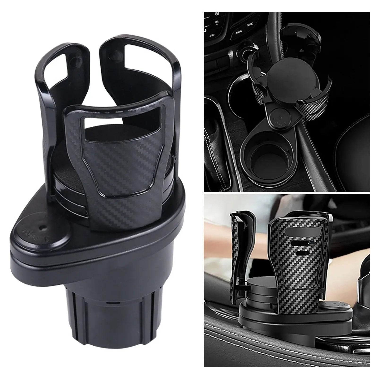 Car Water Cup Holder 2-in-1 Car Multi-function Beverage Holder Carbon Fiber Upgrade Water Cup Holder Base Retractable Rotatable - RY MARKET PLACE