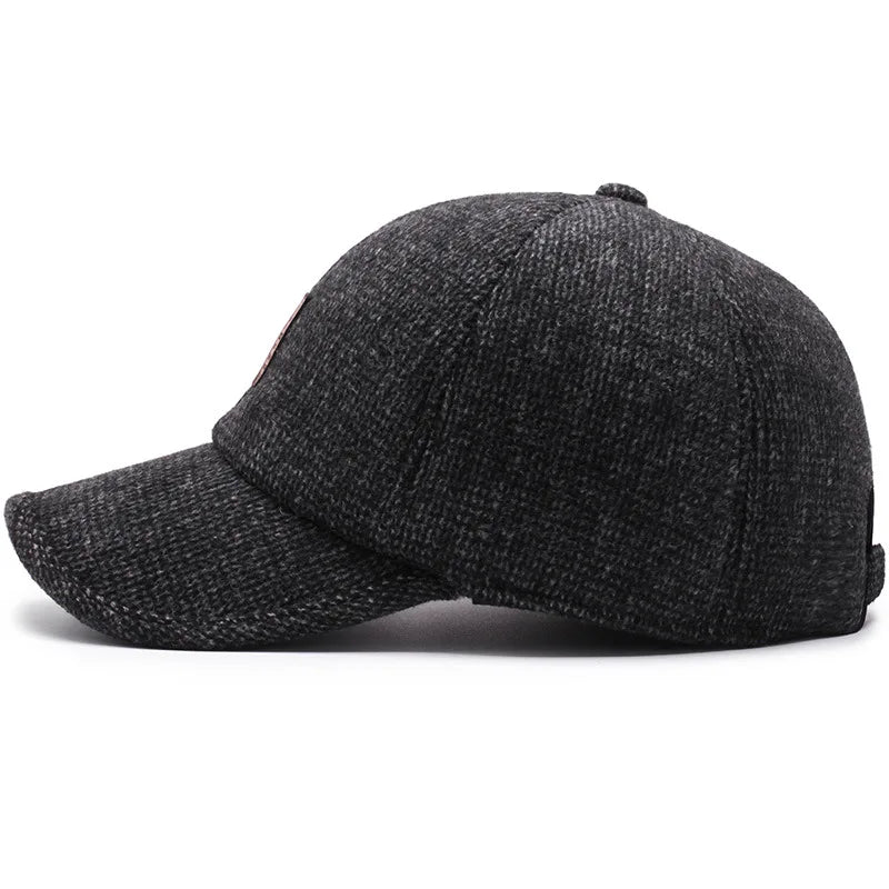 Fleece Baseball Cap Winter Woolen Knitted Ear Cover Caps for Men Dad Thicken Warm Hats with Earflaps Sport Golf Snapback Gorras