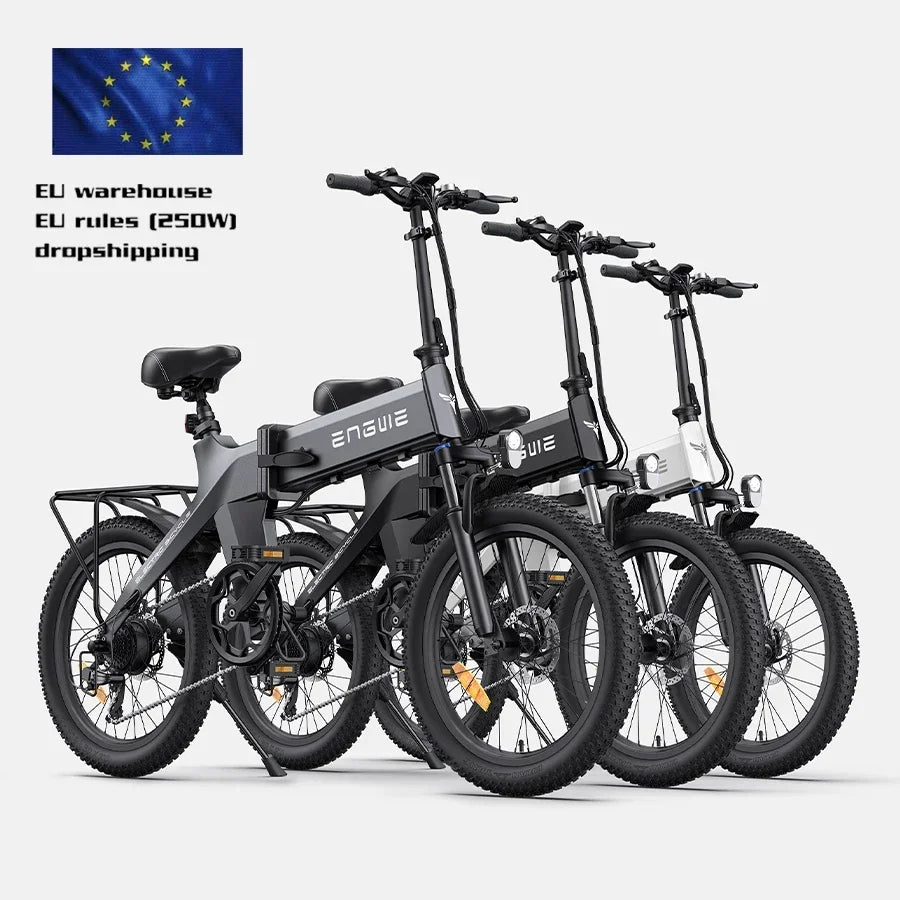 BLACK ENGWE C20 PRO Adult Electric Bike 36V 19.2AH City Bike Motor 250W Powerful Motor 25KM/H electric Bicycle 20*3.0inch ebike