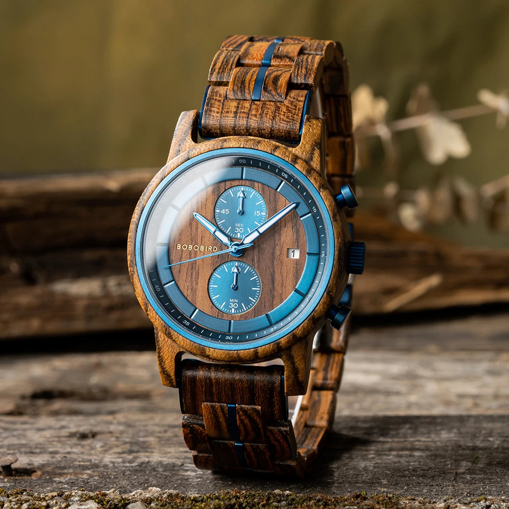 BOBO BIRD 2023 Wooden Watches Top Luxury Brand Multifunctional Men Quartz Wristwatches Tigerwood Strap montre homme Father's Day