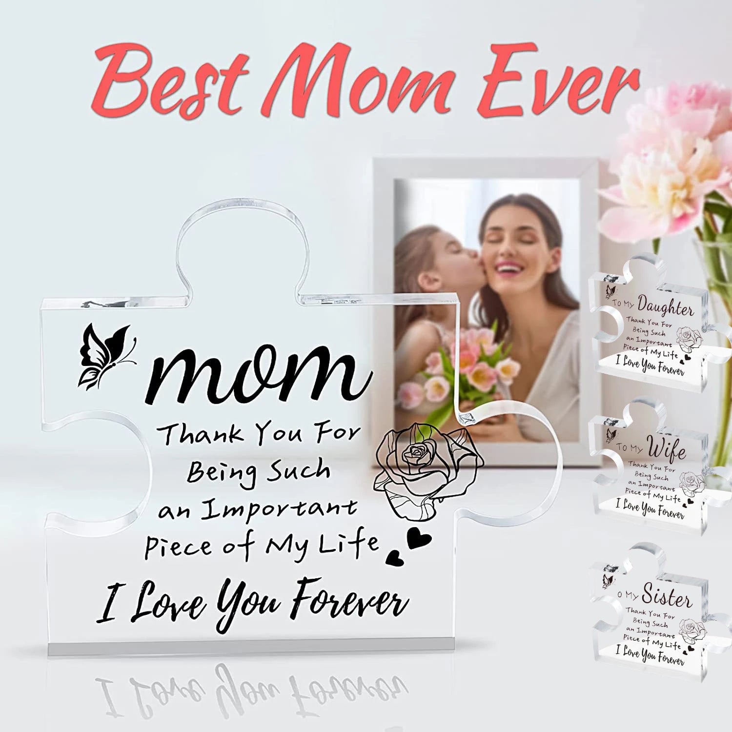 Gifts for Mom Cute Engraved Acrylic Block Puzzle Mum Gift Son Daughter Surprises Christmas Mothers Day Gift Idea Fancy Home Deco