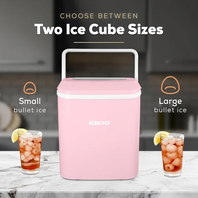 Igloo IGLICEB26HNPK 26-Pound Automatic Self-Cleaning Portable Countertop Ice Maker Machine with Handle, Pink