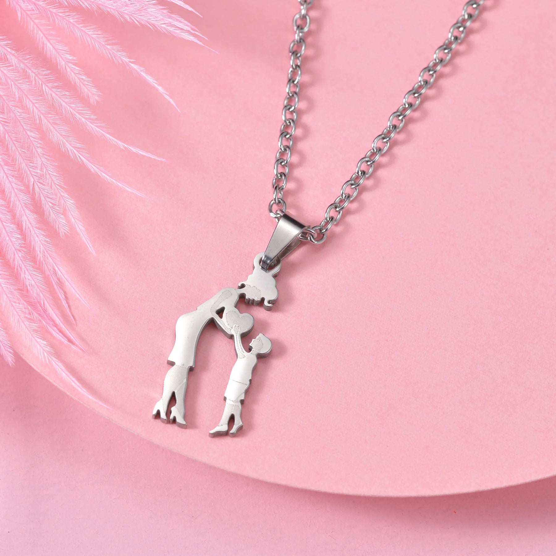 1PC Stainless Steel Family Necklace for Women Mother Daughter Figure Pendant Necklace Jewelry Mother's Day Gift