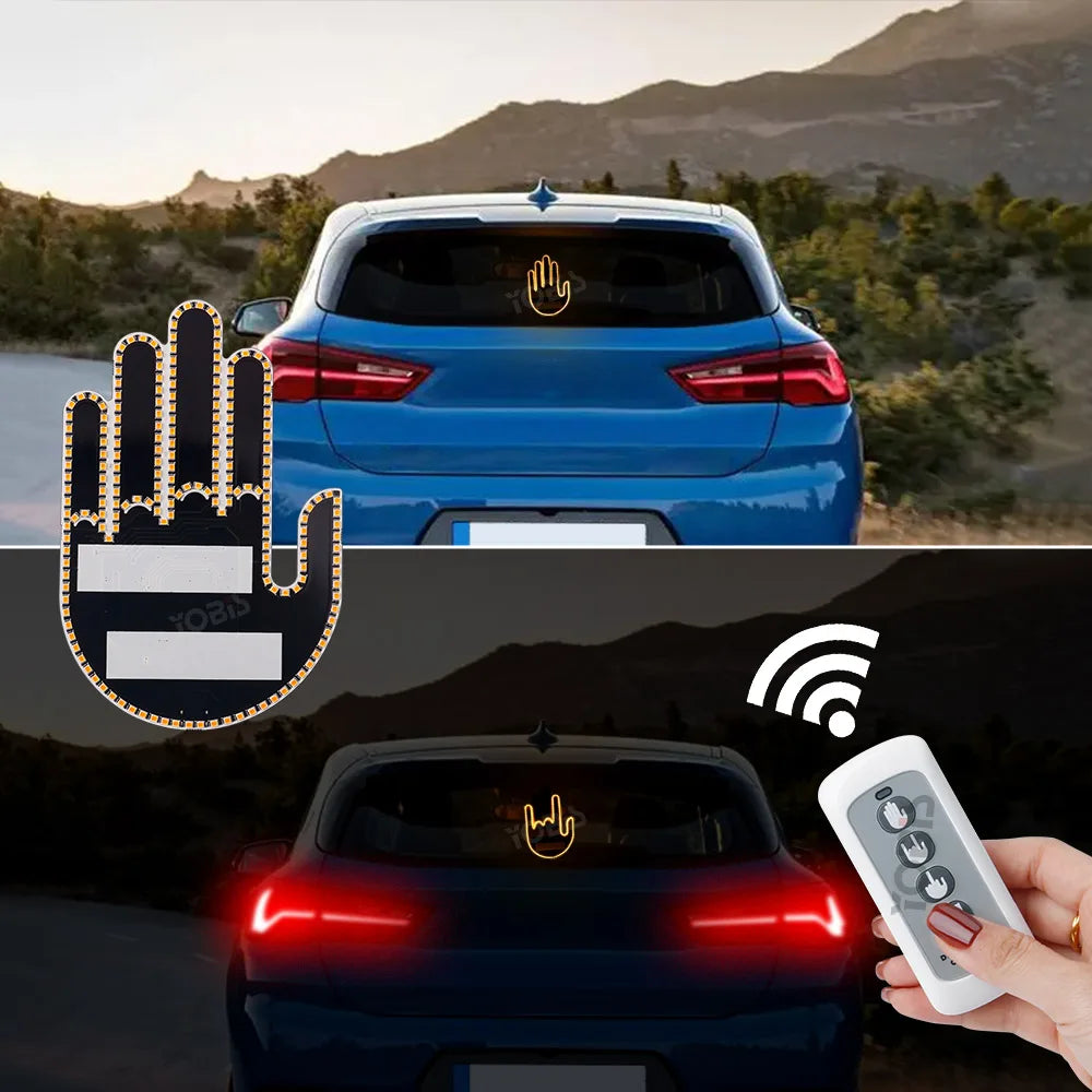 1 Set Car Finger Light  Cool Funny Gesture Light Middle Finger Interior LED Car Light RGB Yellow with Remote Car Accessories 12V