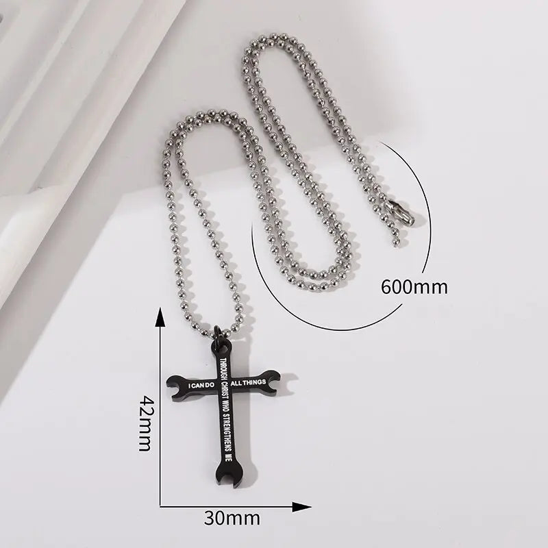 Men's Cross Necklace Stainless Steel Wrench Pendant Cool Jewelry for Men Boys Gift Jewelry Father's Day Gift