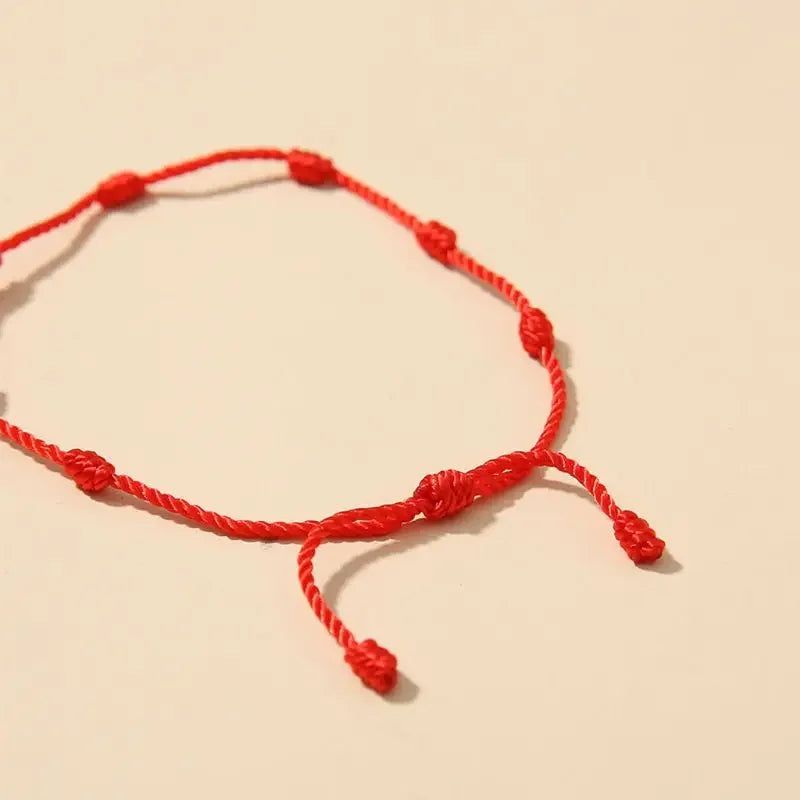 2 Pieces Hand-Woven Red Rope Handmade Braid 7 Knots Red String Anklets Bracelets Gift for Mother's Day Father's Day