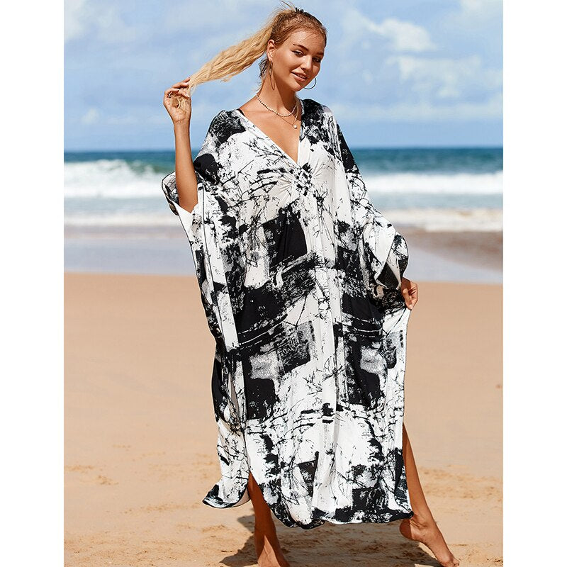 New Cover-up Over size Print Bohemian Maxi Dress Summer Swimsuit Cover Up 2023 Robe De Plage Pareos Long Dress BeachwearTunic - RY MARKET PLACE