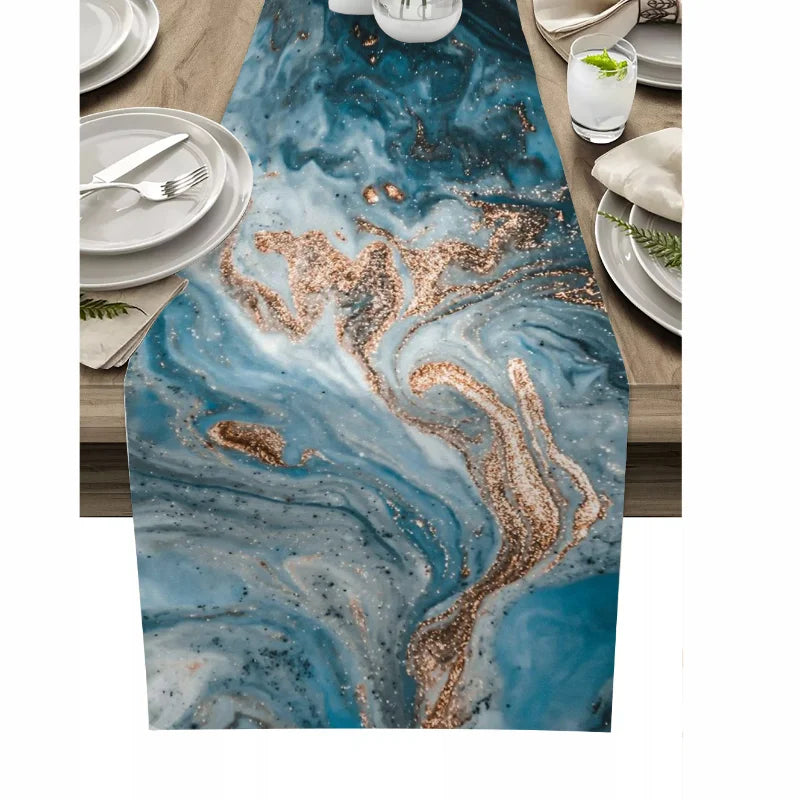 Modern Fluid Art Marble Blue Table Runner Luxury Abstract Table Runner Wedding Table Birthday Party Decoration Cloth Placemat