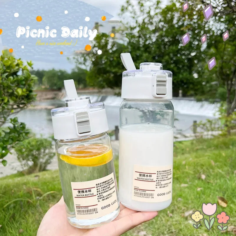 550/700ml Water Bottle With Time Scale Portable Transparent Kawaii Water Bottle Sports Water Cup  Plastic Handy Cup