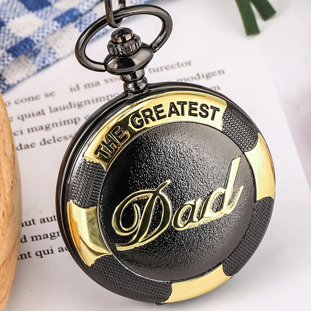 High-graded THE GREATEST DAD Blue Roman Numerals Design Waist Hook Chain Quartz Pocket Watch Father's Day Birthday Gifts for Dad