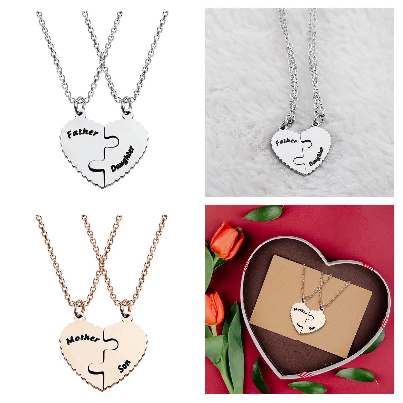 Parent Child Necklace for Mom/father Birthday Gift Stainless Steel Trendy Matching Heart Necklace Father's Day/mother's Day Gift