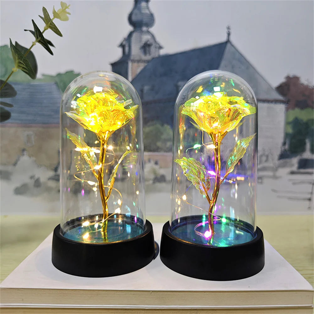 Artificial Rose Flowers Valentine'S And Mother'S Day Gift Eternal Rose LED Light Shade Foil Flower Wedding Decor Christmas Gifts