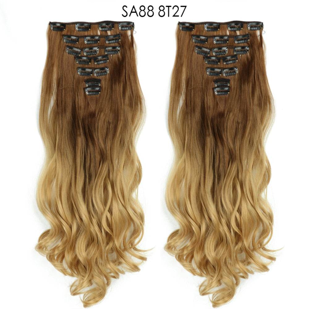 LINWAN Hair 22inch Ombre Hair Long Curly Hair Extension 16 Clips High Tempreture Synthetic Hairpiece Clip In Hair Extensions - RY MARKET PLACE