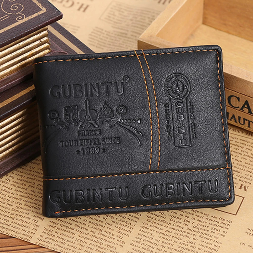 Leather Bifold Wallet Solid Color Black Coin Pouch Portable Fashion Men Cash Clamp Holder for Thanksgiving Father's Day Gift