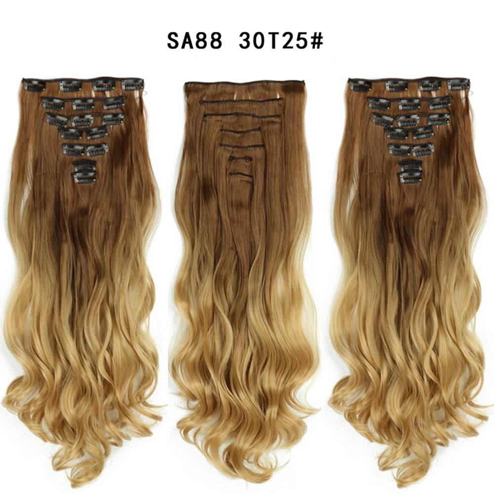 LINWAN Hair 22inch Ombre Hair Long Curly Hair Extension 16 Clips High Tempreture Synthetic Hairpiece Clip In Hair Extensions - RY MARKET PLACE