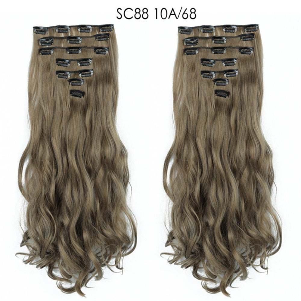 LINWAN Hair 22inch Ombre Hair Long Curly Hair Extension 16 Clips High Tempreture Synthetic Hairpiece Clip In Hair Extensions - RY MARKET PLACE