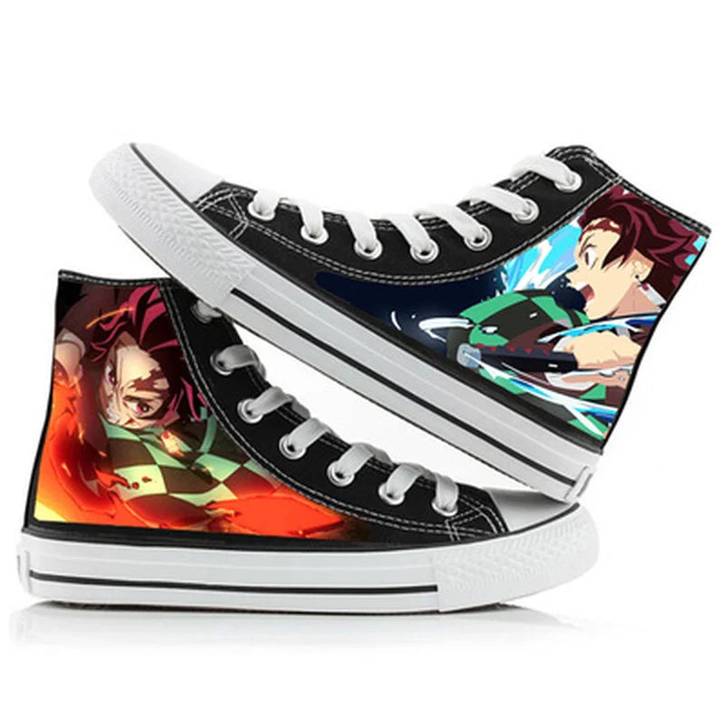 Anime Kimetsu No Yaiba Kamado Tanjirou Nezuko Cartoon Students High Help Cosplay Cos Casual Canvas Shoes