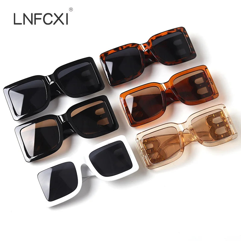 LNFCXI New Fashion Oversized The Letter B Square Luxury Trend Sunglasses Women Men Retro Rectangle Sunglasses Gafas De Sol