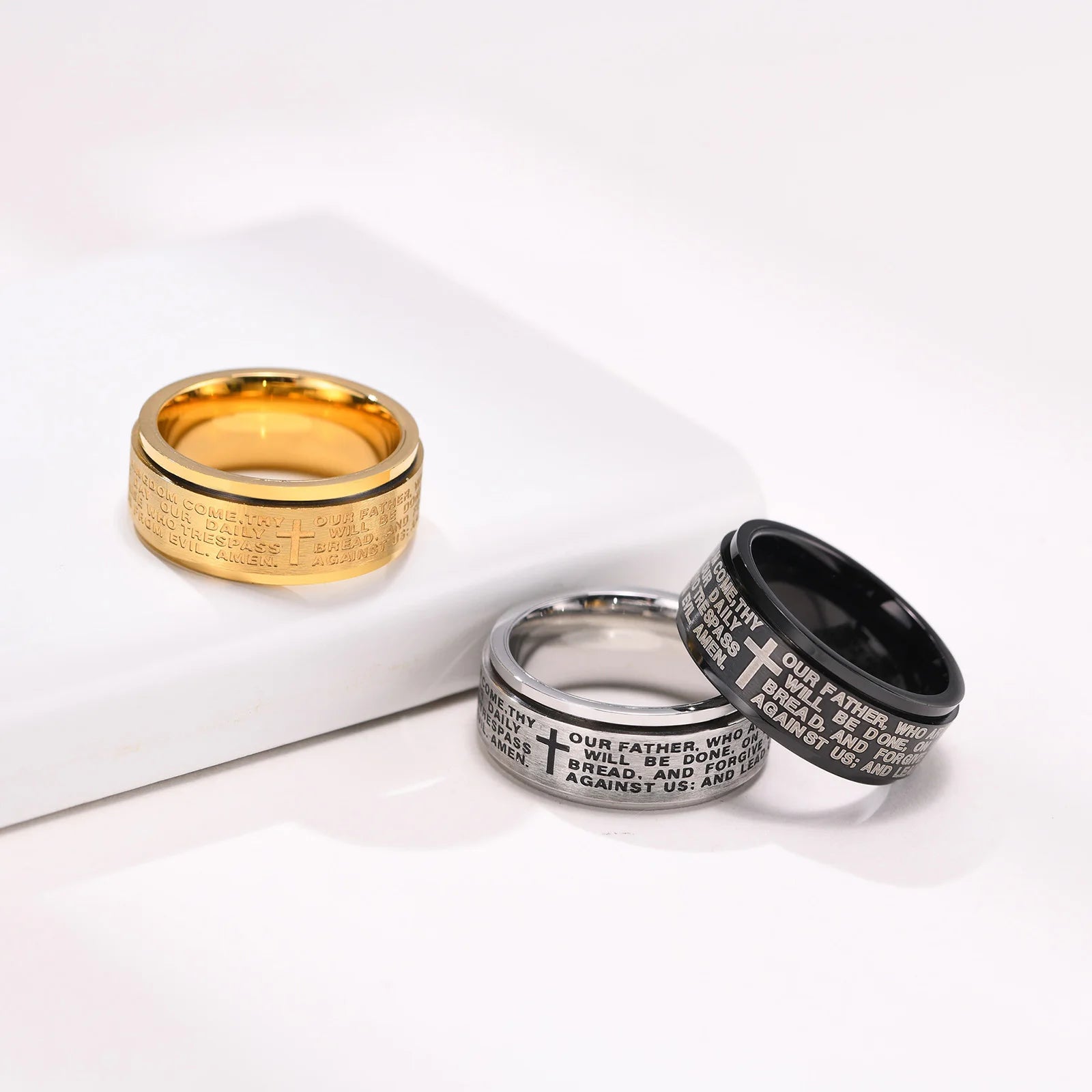 OUR FATHER PRAYER SPINNER BAND RING IN Stainless Steel Men Rings Father's Day Gift