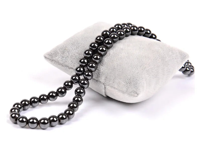 Hot Fashion Magnetic Hematite Flat Round Beads Black Hematite Necklace for Men Women Healthy Care Trendy Gift Jewelry Necklaces