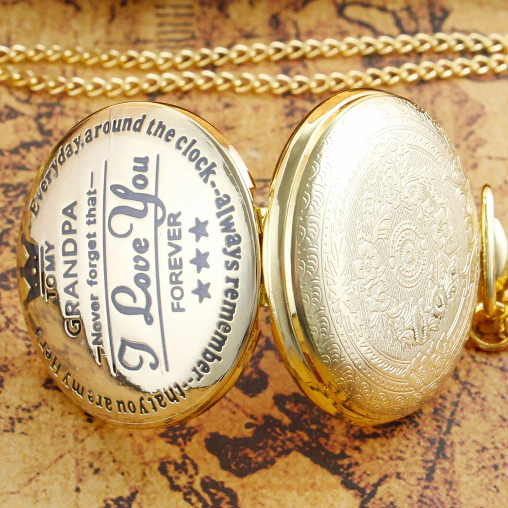 Exquisite Luxury Gold Pocket Watches Vintage Antique Necklace Quartz Pocket FOB Watch Birthday Father's Day Gift for Grandpa