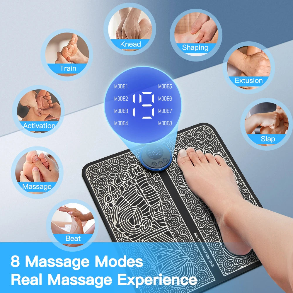 Ems Foot Massager Pad Portable Foldable Massage Mat Pulse Muscle Stimulator Improve Blood Circulation Relief Pain Relax Feet Usb