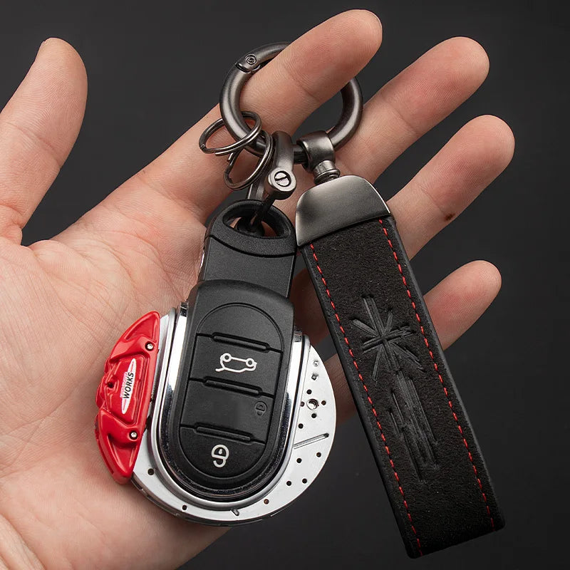 NEW Style Metal Leather Car Custom Keychain Suede Leather Keychain Car Logo For Mini Cooper One JCW Car Accessories