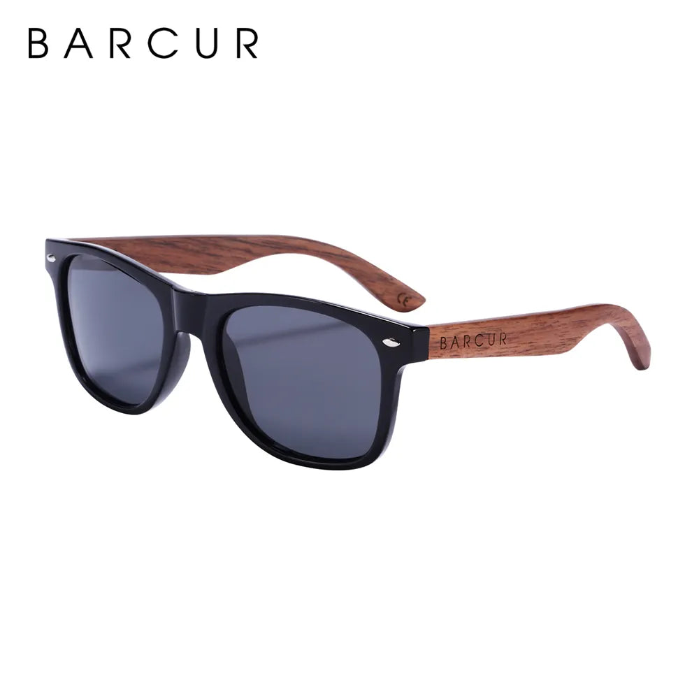 BARCUR Black Walnut Wood Sunglasses for Man Polarized High Quality Sqare Sun Glasses Men UV400 Eyewear Accessory Original Box