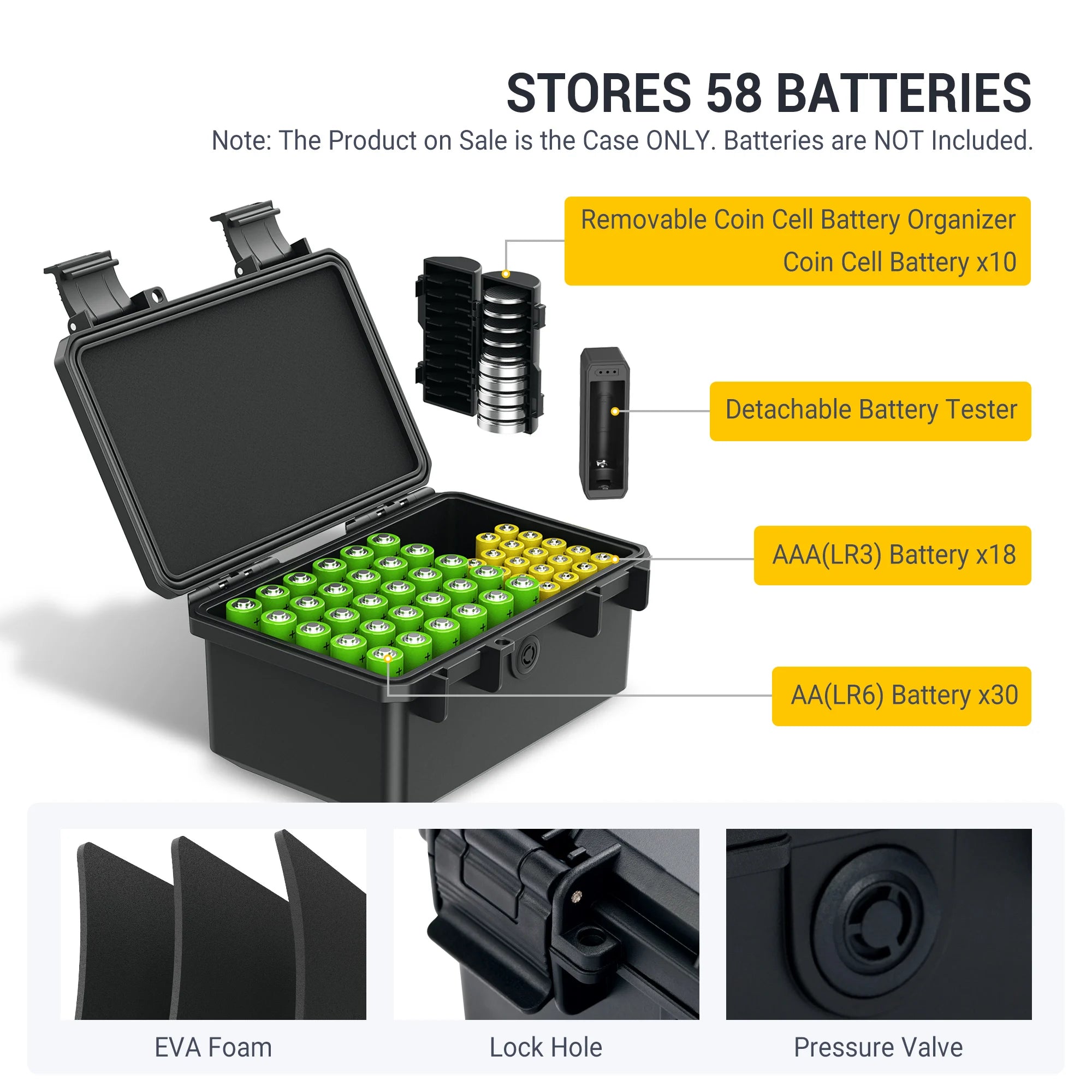 Multi Slots 18650 21700 Batteries Storage Case AA /AAA/ Coin Battery Case Holder with Battery Tester IP67 Weterproof Battery Box