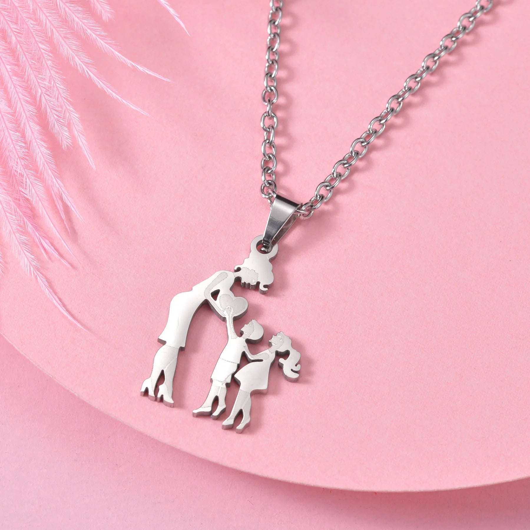 1PC Stainless Steel Family Necklace for Women Mother Daughter Figure Pendant Necklace Jewelry Mother's Day Gift