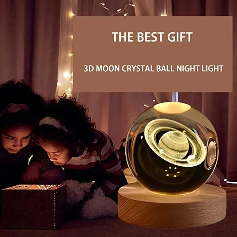 Valentines Day Gift  Galaxy Crystal Ball lamp 3D planet moon lamp USB LED night light