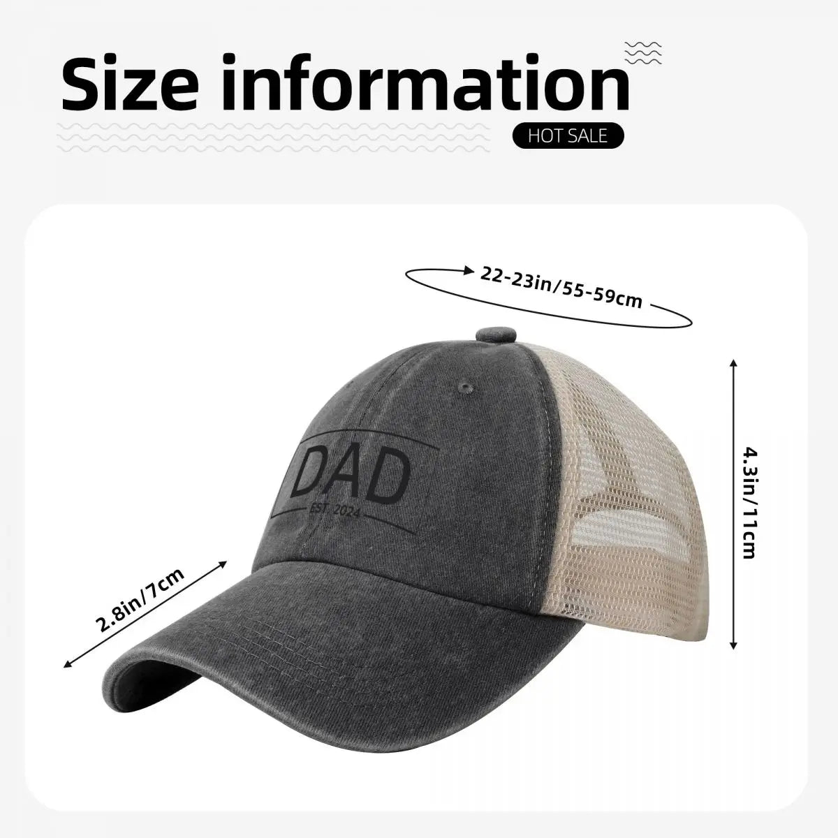 Dad est 2024 New Dad Est. 2024 Father's Day Matching Family Cowboy Mesh Baseball Cap birthday Military Tactical Cap Man Women's