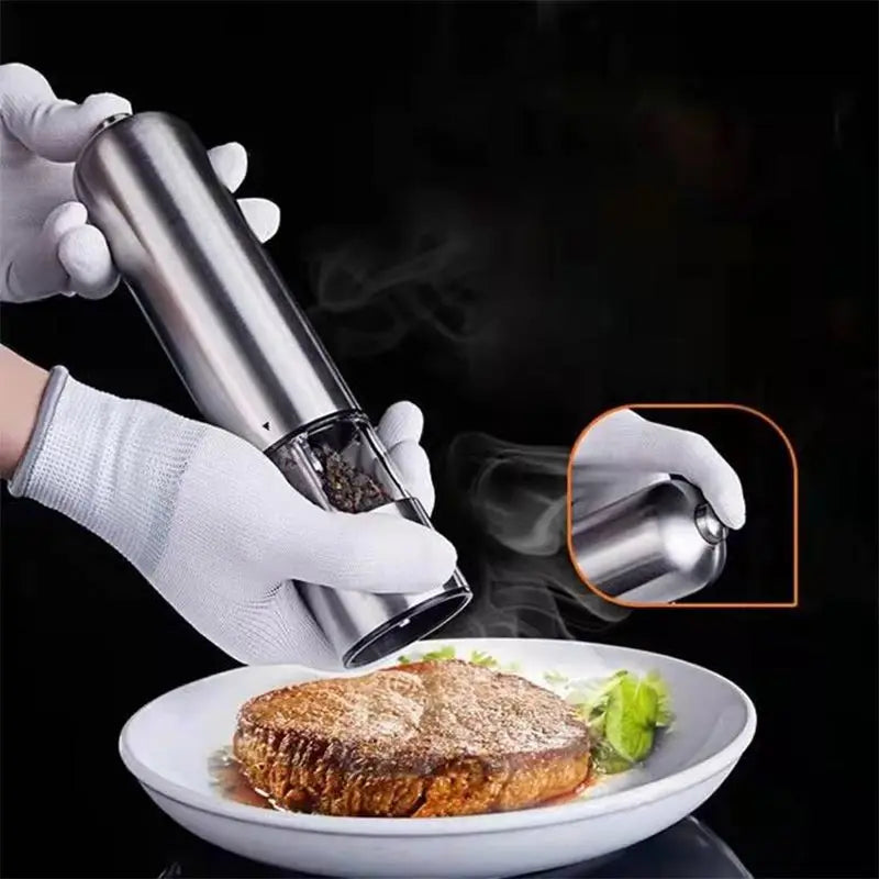 Electric Stainless Steel Salt Pepper Grinder,Automatic Gravity Grinder,Herb Spice Mill,Adjustable Coarseness Outdoor BBQ Grinder