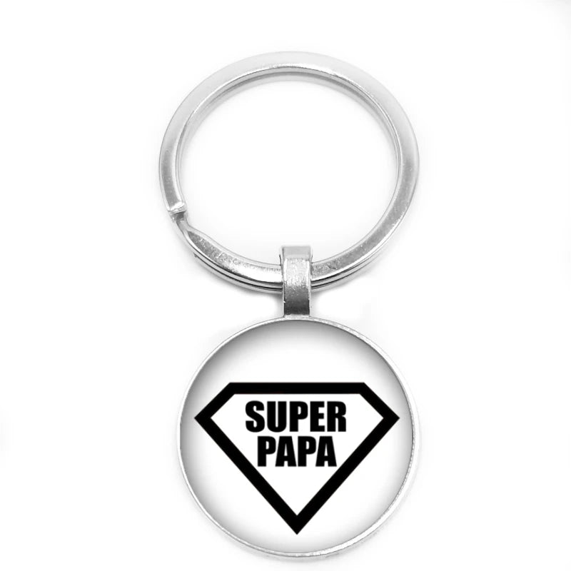 2019 New Super Papa Key Ring Father's Day Keychain 25mm Glass Cabochon Key Ring Dad's Gift Jewelry